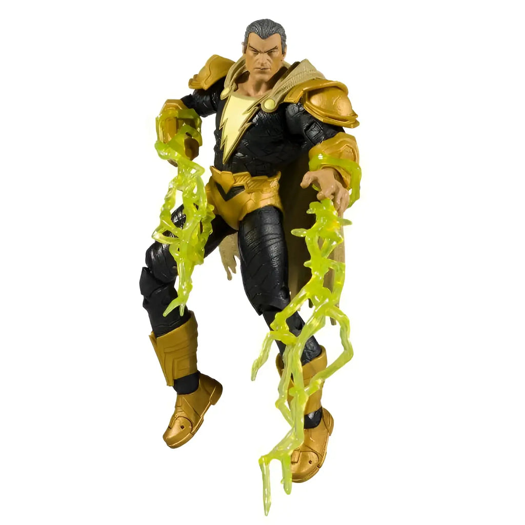 Svart och guld Black Adam actionfigur med gröna energiefekter från DC Page Punch 7-tums serie