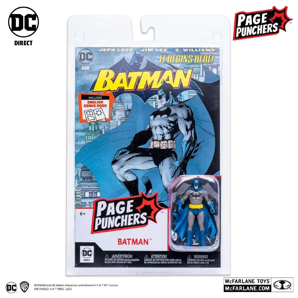 Batman actionfigur i förpackning med DC Page Punchers-comic