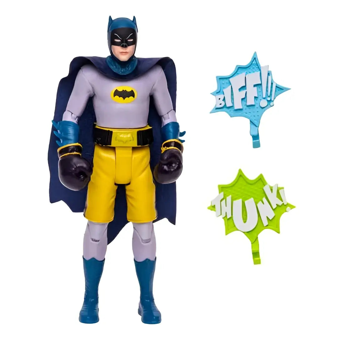 DC Retro Batman 66 boxad figur i klassisk 1960-talsdräkt med grå torso och blå mantel