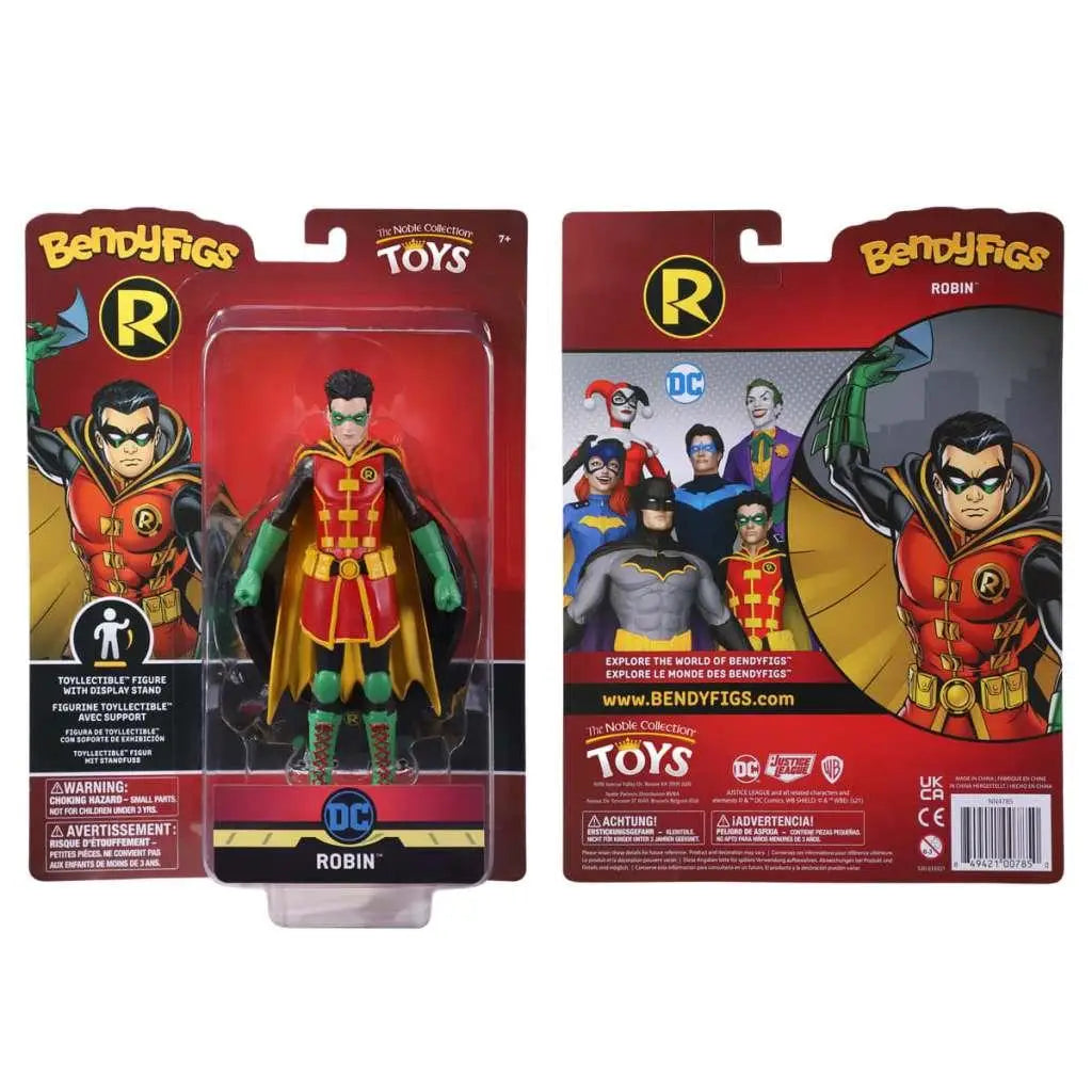 DC Robin Bendyfig 7,5 tum röd och gul actionfigur i plastförpackning