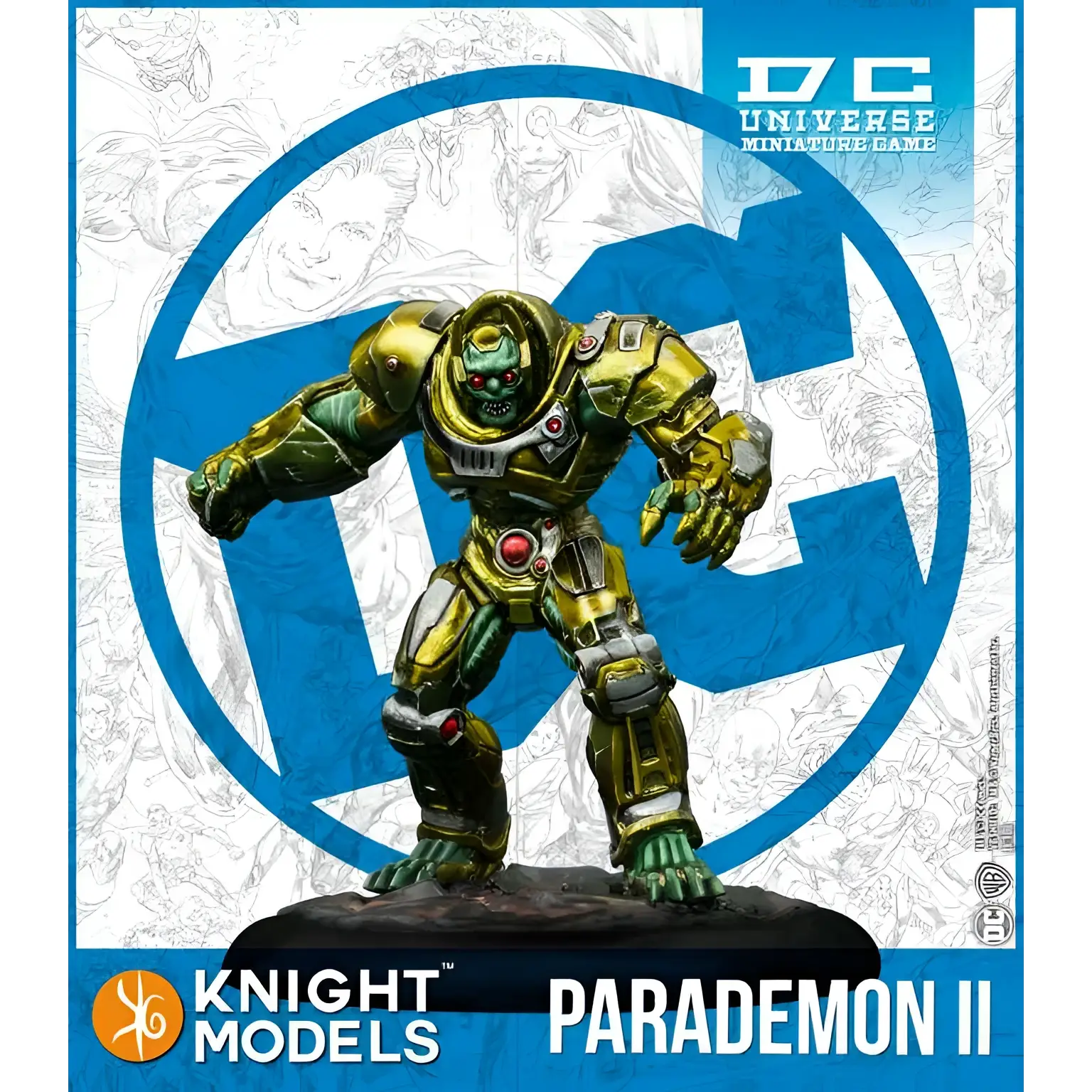 Guld- och grön rustad Parademon II-figur från Knight Models i DC Universe Miniature Game