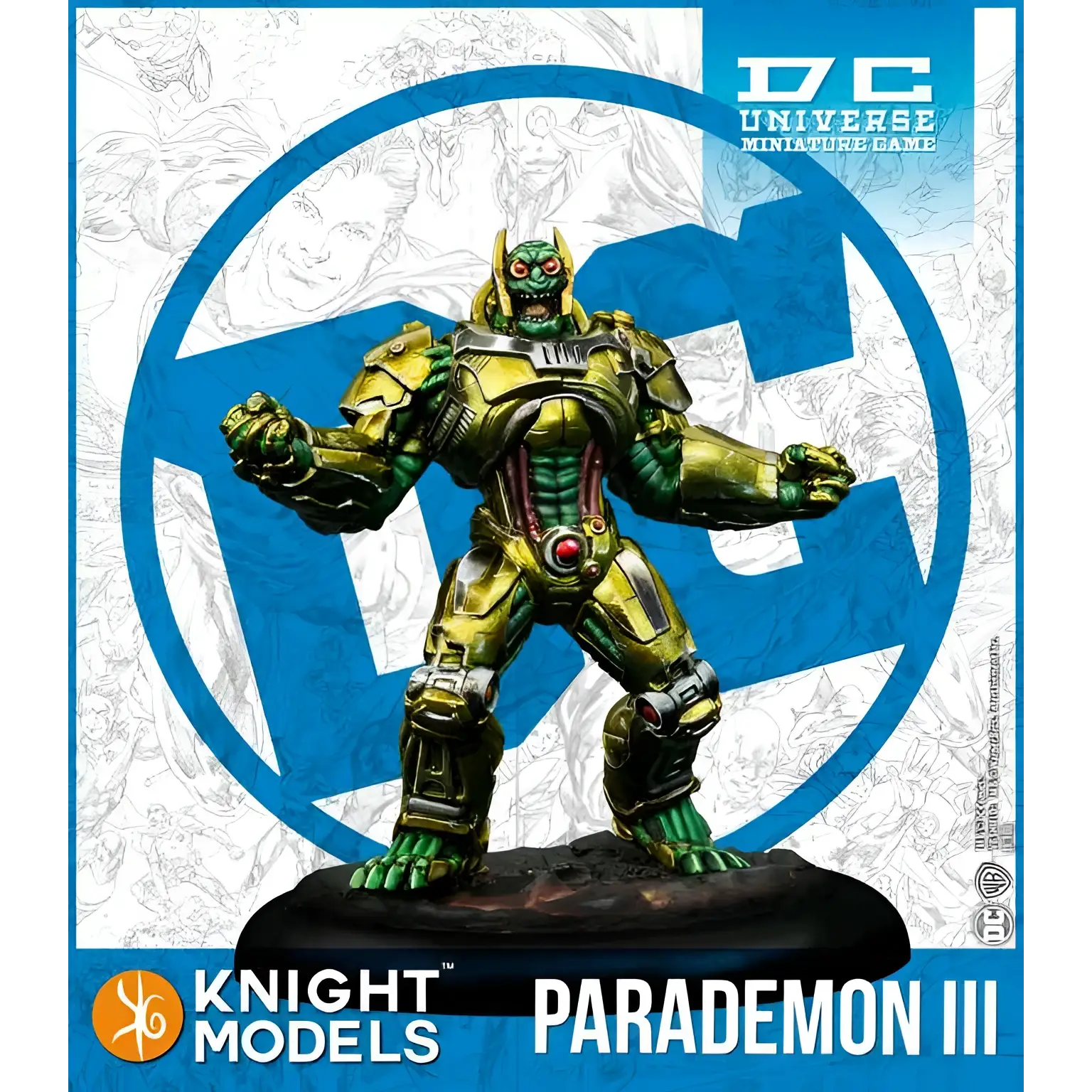 Grön och gul rustad miniyr av Parademon III från DC Universe Miniature Game