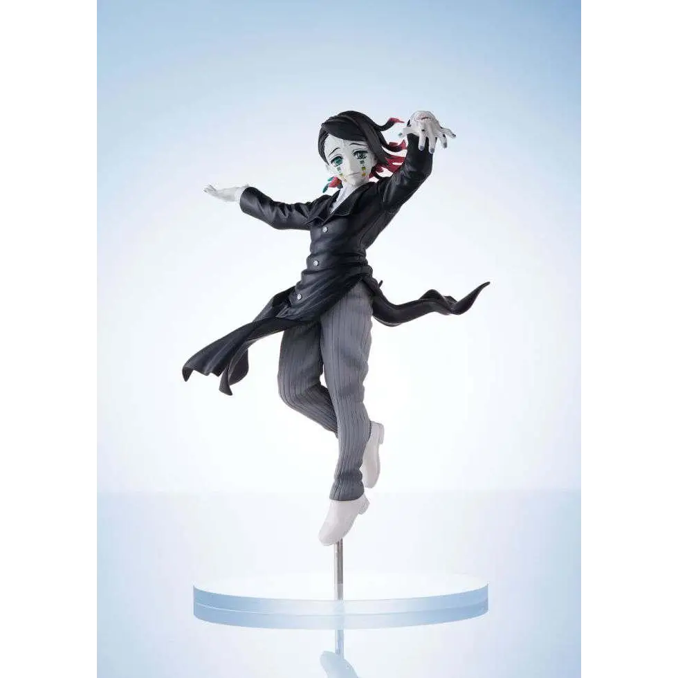 Demon Slayer Enmu Cono-figur svartgrå animefigur med röda håraccenter i hopp på rund bas