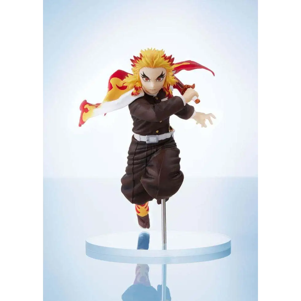 Demon Slayer Kyojuro Rengoku minifigur med spikigt gyllene hår och röda flammor
