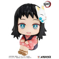 Chibi Demon Slayer Makomo Lukappo-figur med svart hår, blå ögon och rosa kimono