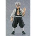 Demon Slayer Sanemi Shinazugawa figur med silverhår, vit och svart klädsel, detaljerade ärr och accessoarer