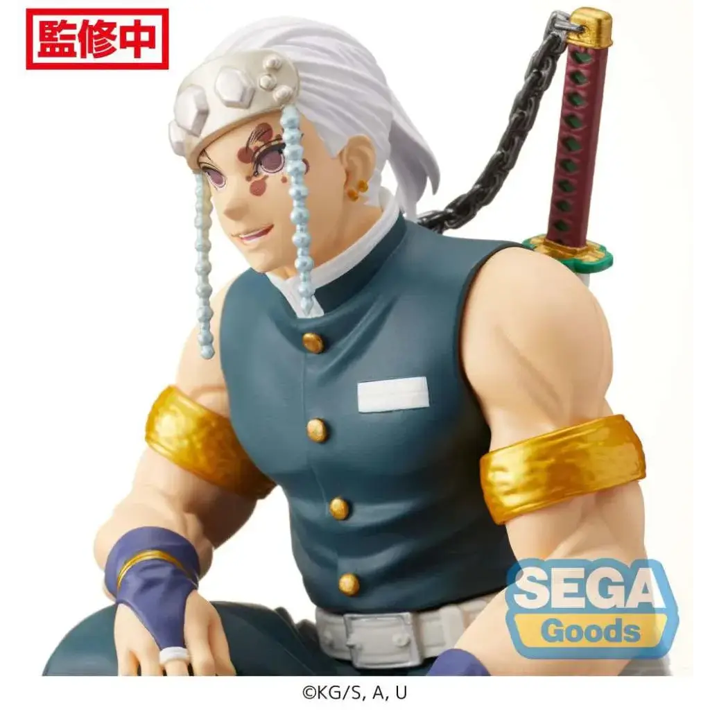 Demon Slayer Tengen Uzui perching PM-figur med vit hår och mörk turkos väst