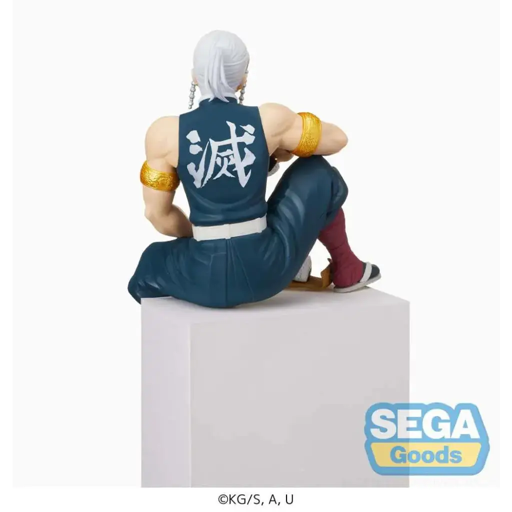 Demon Slayer Tengen Uzui PM-perching figurine med vit hår, marinblå topp med 滅-kanji