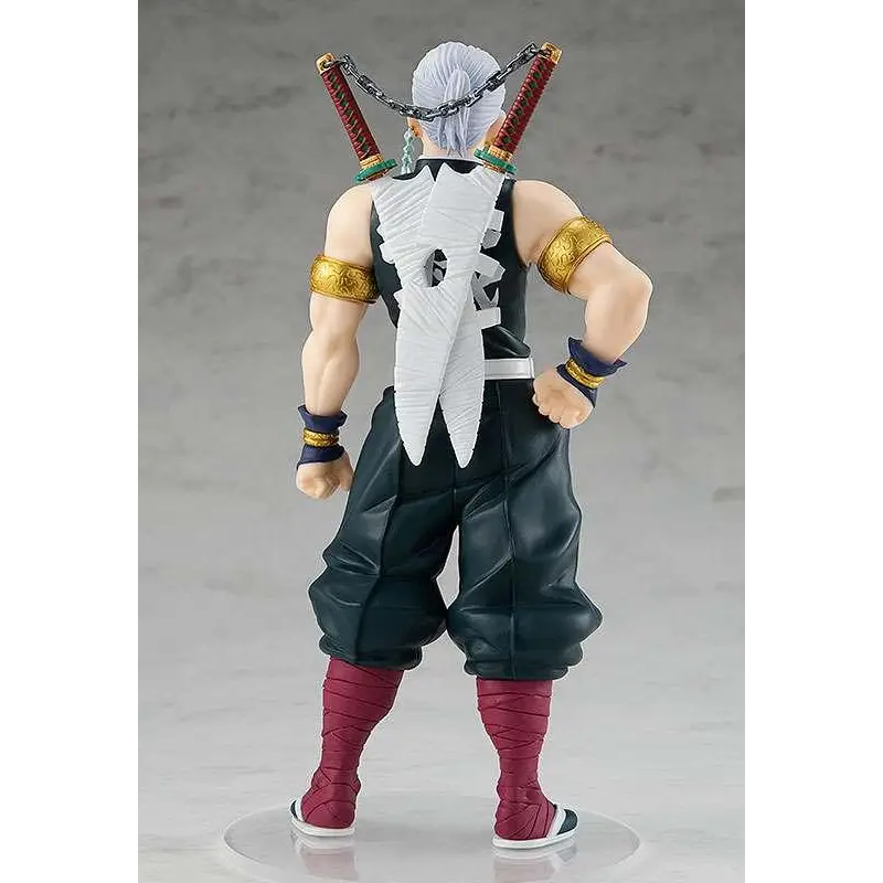 Demon Slayer Tengen Uzui POP UP PARADE-figur med vit hår, svarta byxor och röda bandage-stövlar, två svärd på ryggen