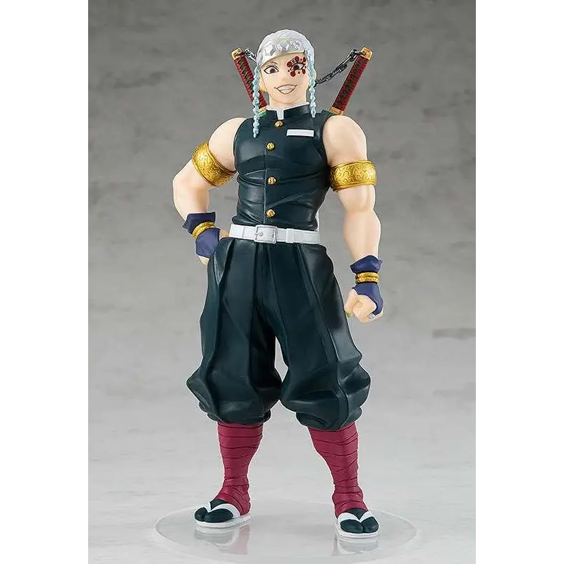 Demon Slayer Tengen Uzui POP UP PARADE figur med svart och guld, silverhår, röda ögonmärken och två svärd