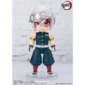 Demon Slayer Uzui Sound Breathing mini-figur med silverhår och röda ögonmärken i mörk turkos uniform med gulddetaljer