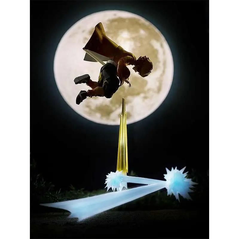 Gyllene, genomskinliga Zenitsu Agatsuma figma-figur i flyg mot fullmåne