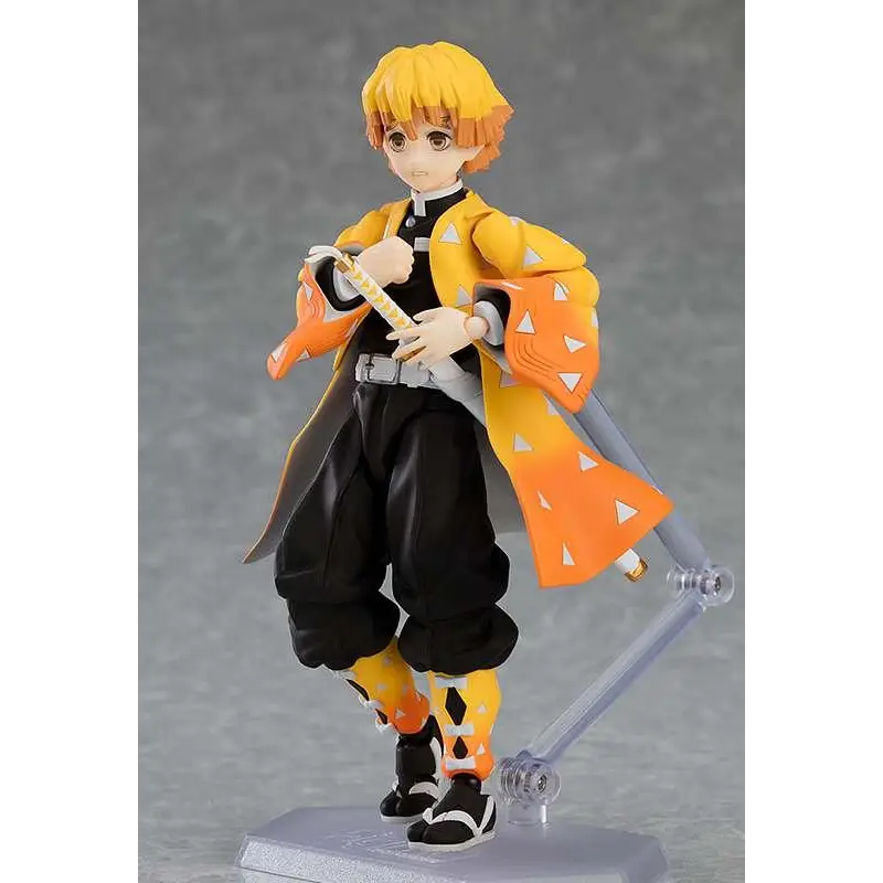 Zenitsu Agatsuma figma-figur med gul-orange mantel, svart byxor, svärd