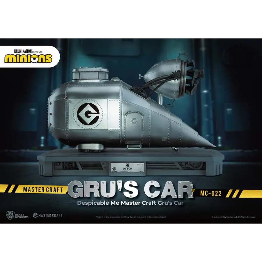 Silvrig metallisk strömlinjeformad sci-fi-fordon med Gru-logga, Despicable Me Master Craft