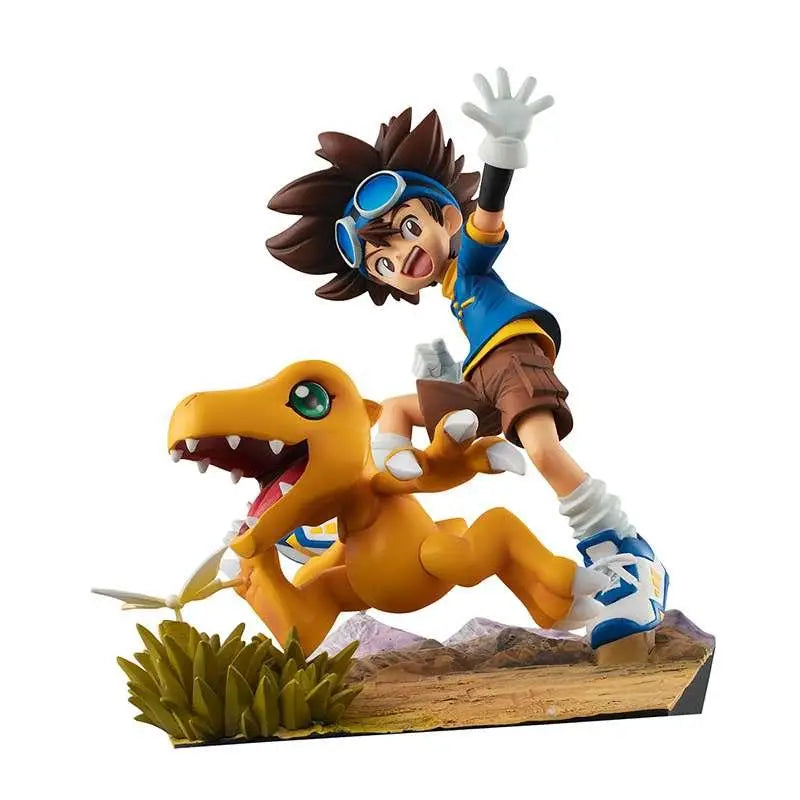 Digimon GEM Yagami Taichi och Agumon 20th figurin med pojke på dinosaurie