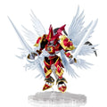 Röd och gul pansrad ängel med vita vingar håller två svärd, Digimon NXEDGE Dukemon/Gallantmon AF