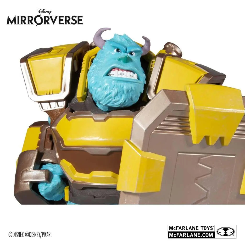 Blåpälsad, hornad Sulley-actionfigur i gul-brun rustning från Disneys Mirrorverse, 12 tum