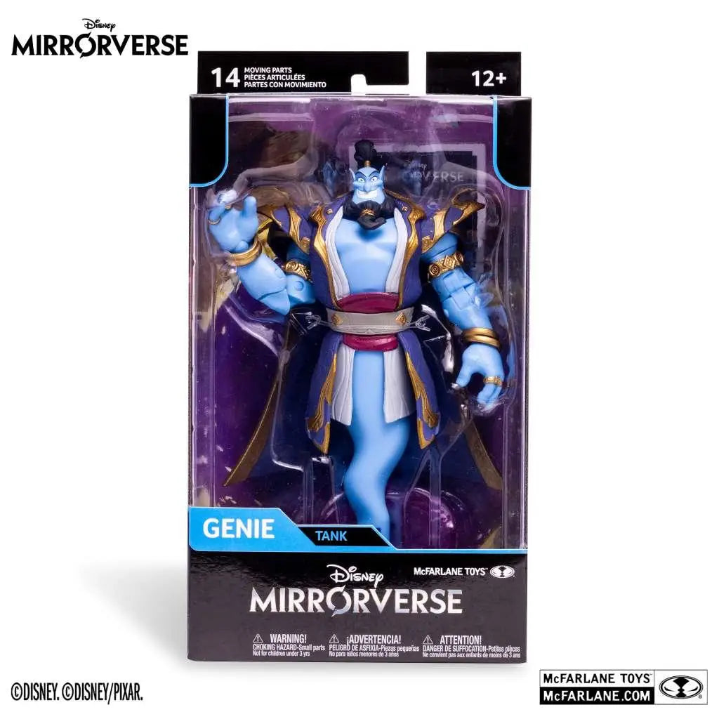 Blå geniefigur i lila och guld, Disney Mirrorverse McFarlane Toys, Sulley, Bella, Baloo