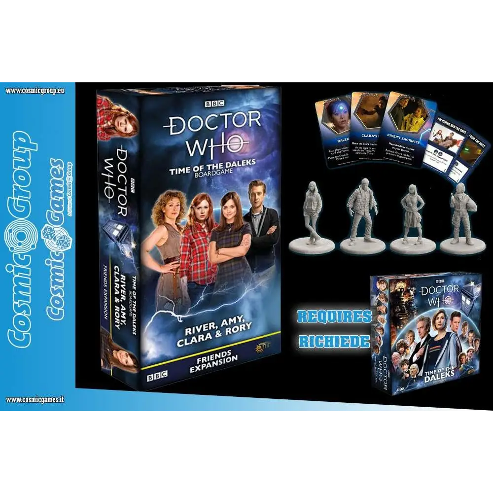 Doctor Who Time of the Daleks: Friends Expansion 1-box med River, Amy, Clara och Rory i blå-silver design