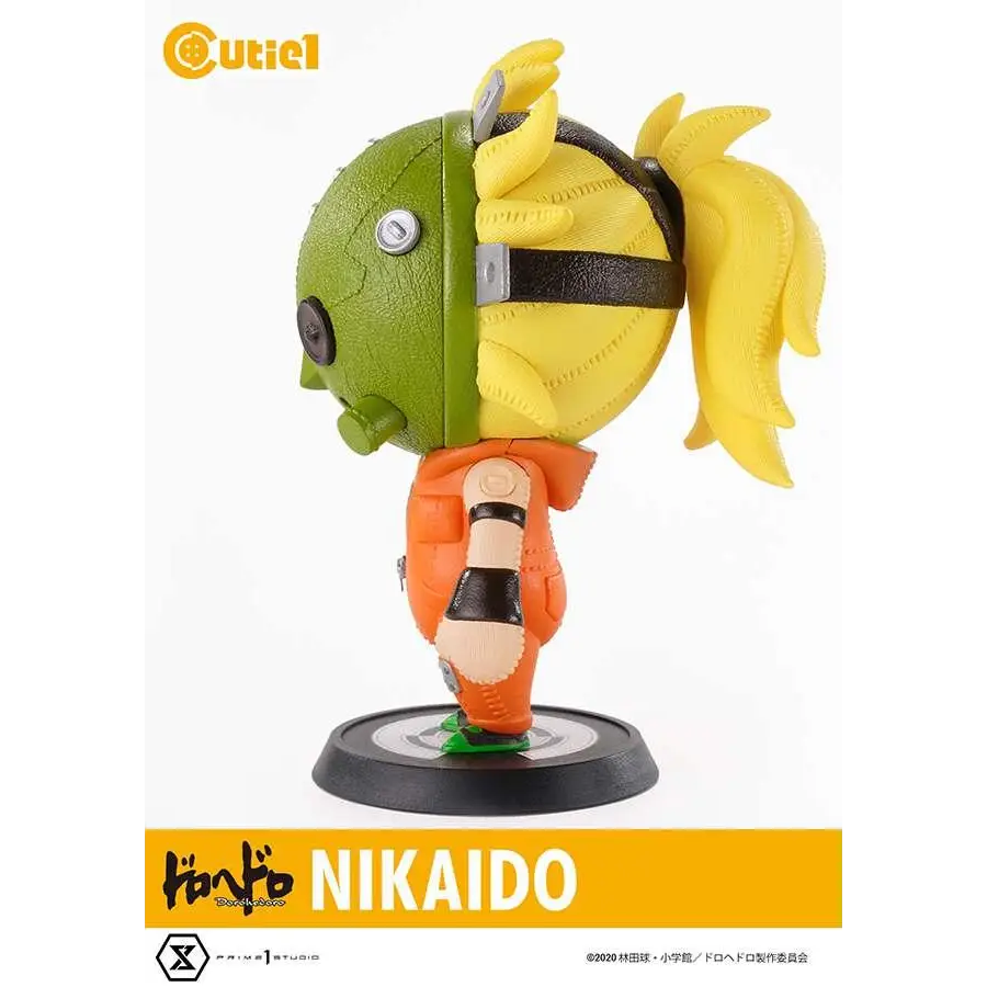 Nikaido cutie figur från Dorohedoro med grön-gul delad huvud och orange overall