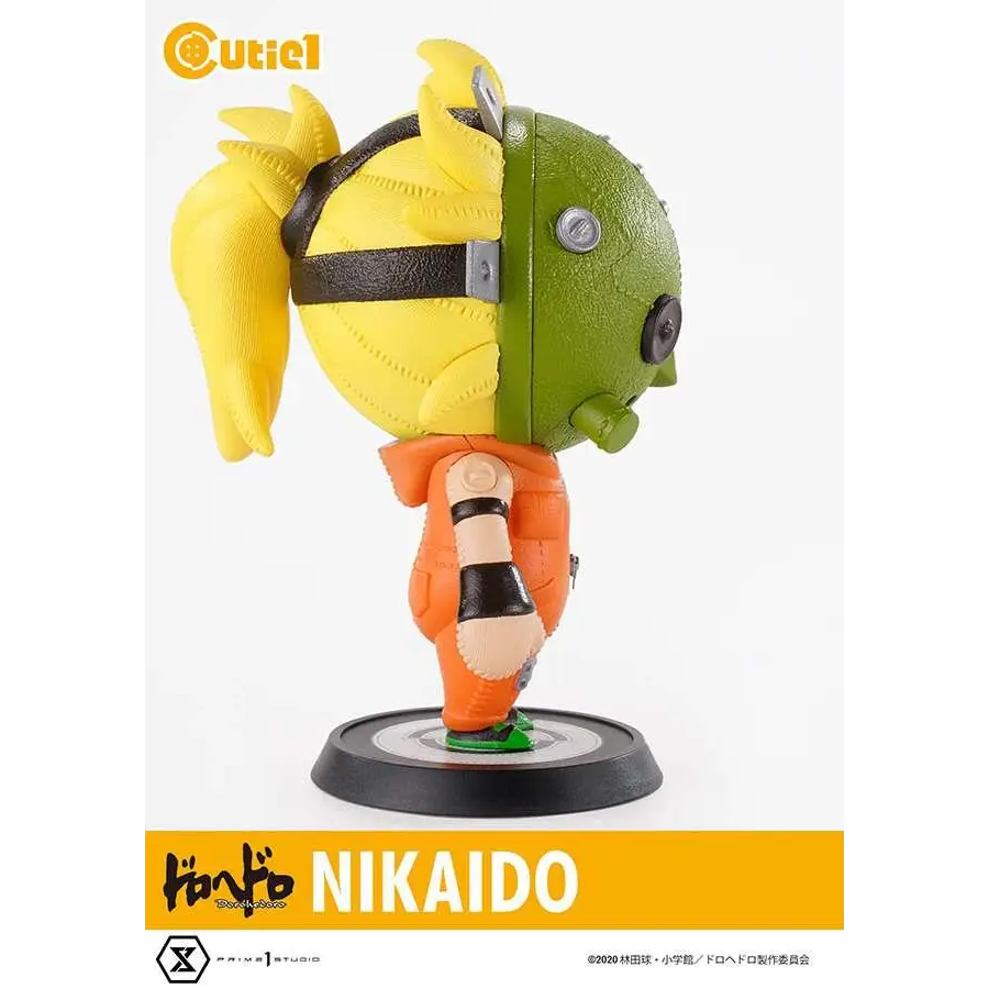 Dorohedoro Nikaido cutie figur med delad gul-grön huvud, orange kostym och metalliska accenter