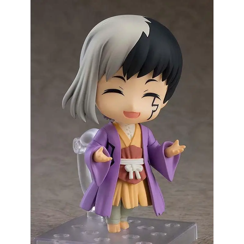 Lila och beige Nendoroid-figur av Dr. Stone Gen Asagiri i traditionell japansk klädsel