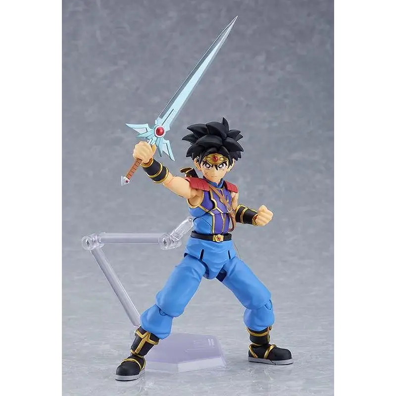 Blå och guld Dragon Quest Dai figma-figur med silver svärd och röd ädelsten
