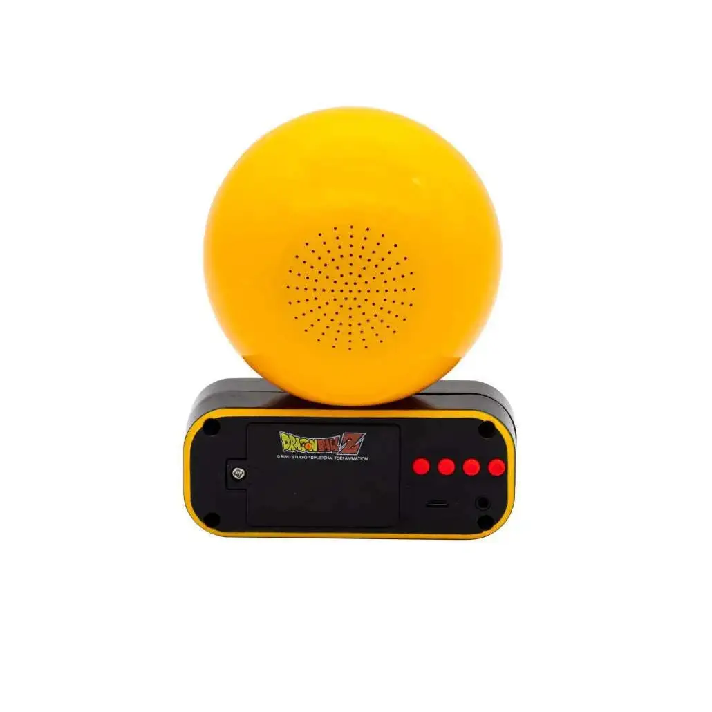 Gul Dragon Ball Z-högtalare med alarmklocka på svart-gul bas