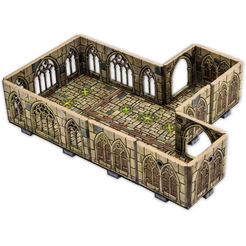 Detaljerad miniatyr av förbannad katedral i gotisk stil, beige och brun