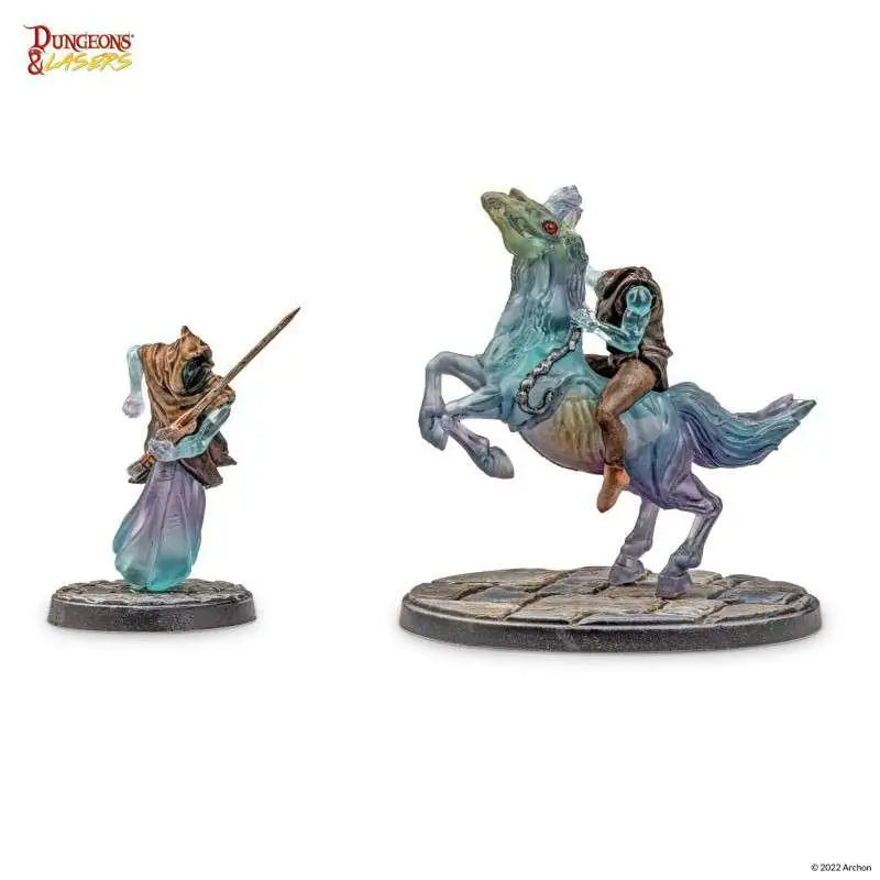 Spöken ryttare på genomskinlig blå-lila häst med kedjor, Dungeons & Lasers miniatyr