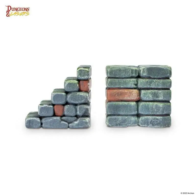 Dungeons & Lasers Stairs Pack: väderbitna grå och rostfärgade stenmurshörn för miniatyrer