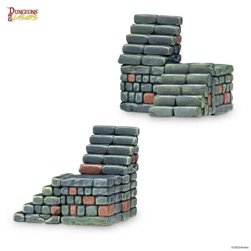 Grå och bruna stenmurshörn för Dungeons & Lasers Stairs Pack miniatyrset