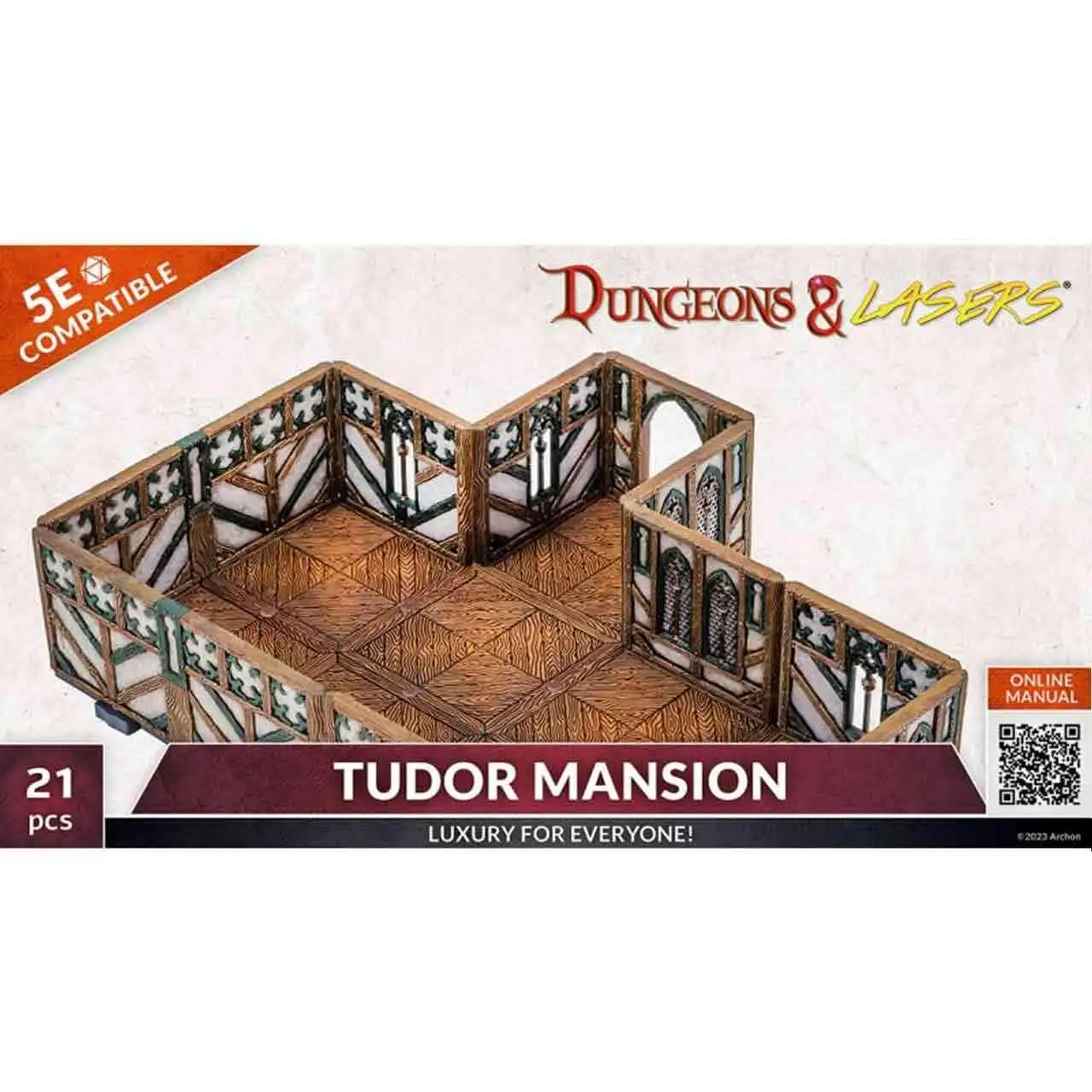 Dungeons & Lasers Tudor Mansion miniatyr med detaljerade timmerväggar