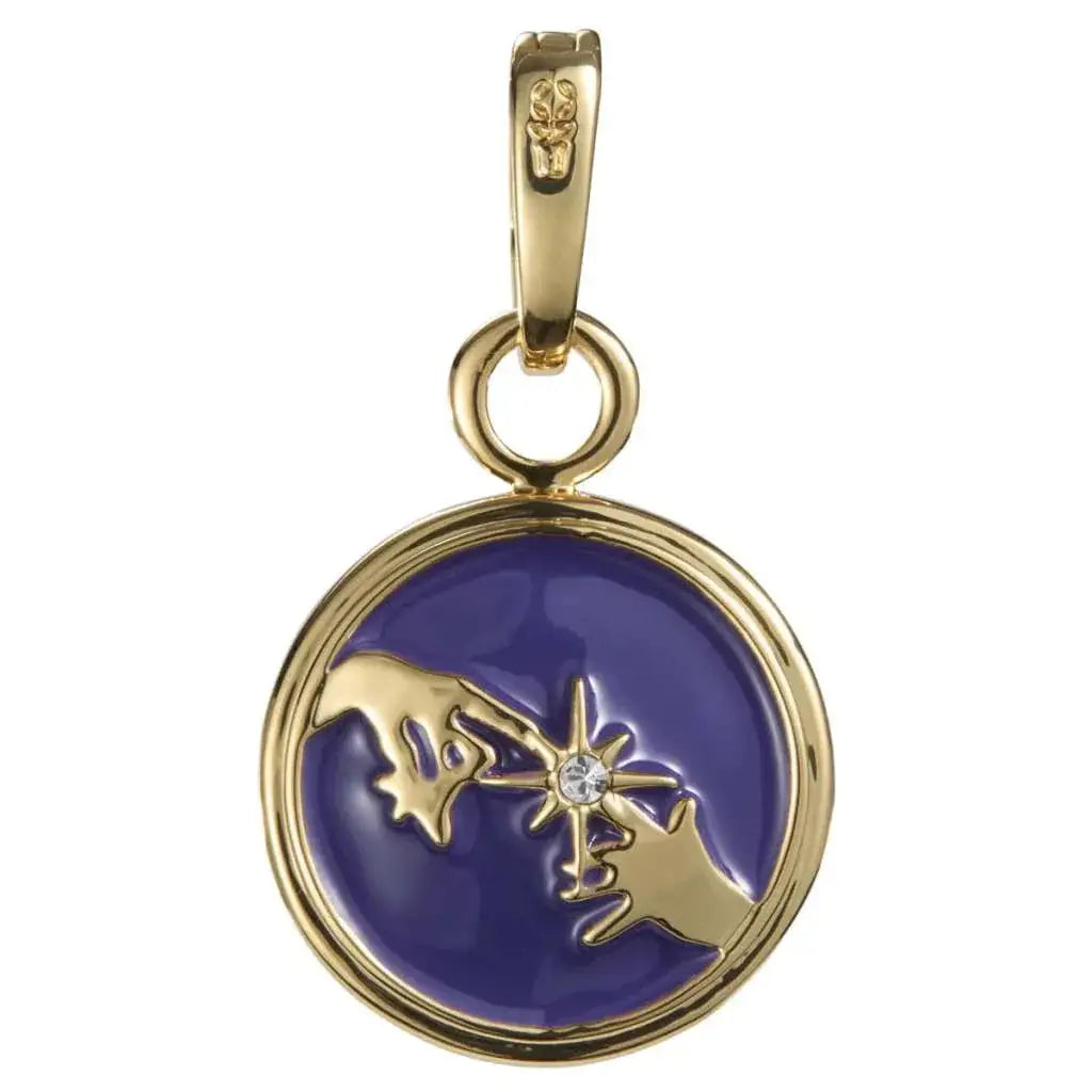 Guldtonad hängsmycke med lila emaljsiffra, gyllene stjärnbild och klar ädelsten