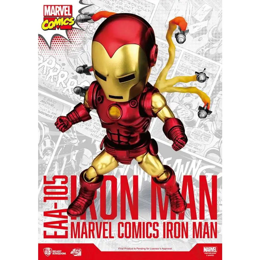 Röd och gul EAA Classic Iron Man-figur med ledade lemmar och silverhandskar