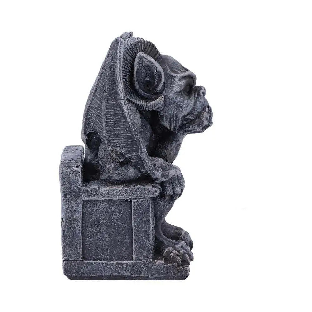 Handmålad Edo-gargoyl i mörkgrå resin, 13,7 cm med vingar och detaljer