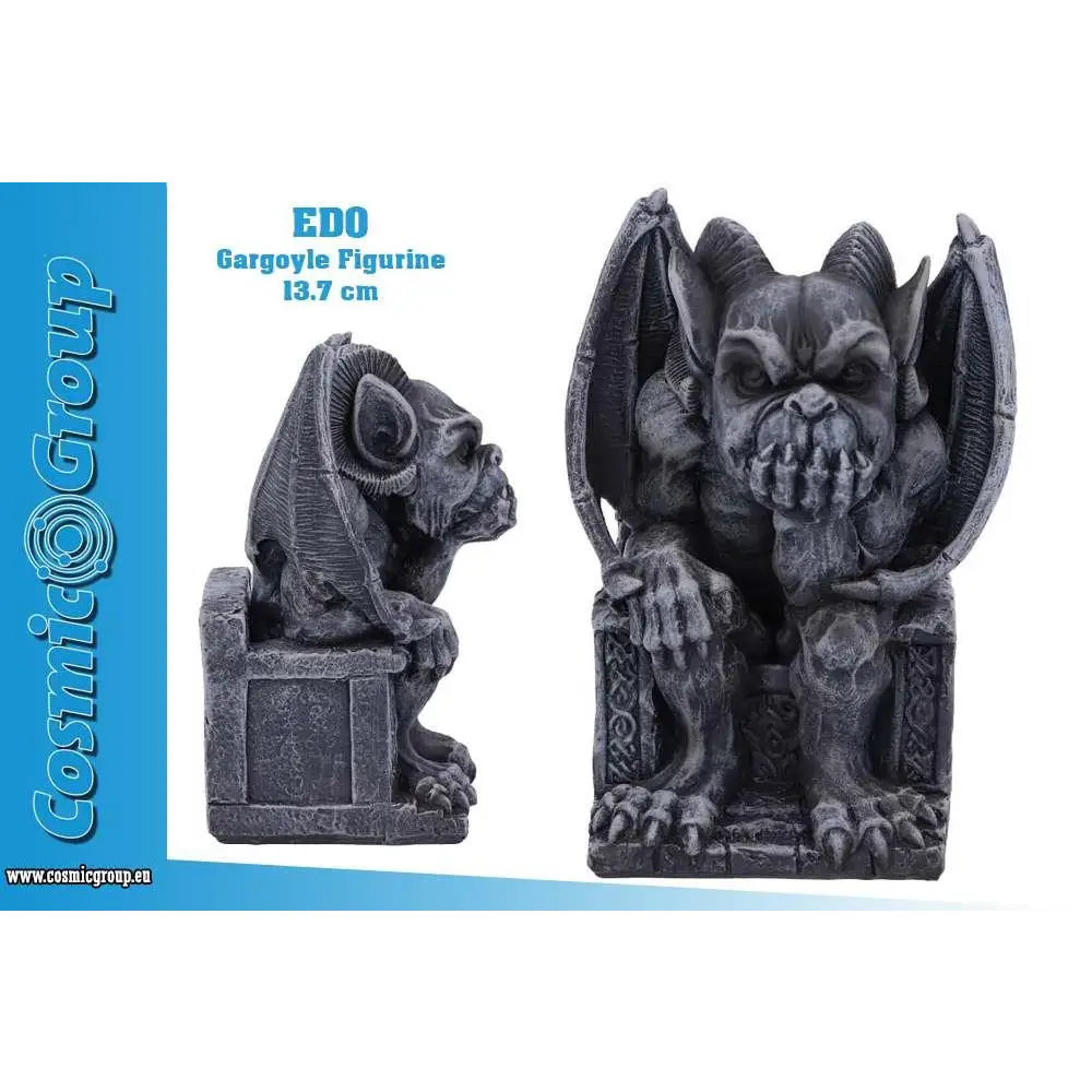 Handmålad Edo-gargoyl resin skulptur i mörkgrå sten, 13,7 cm