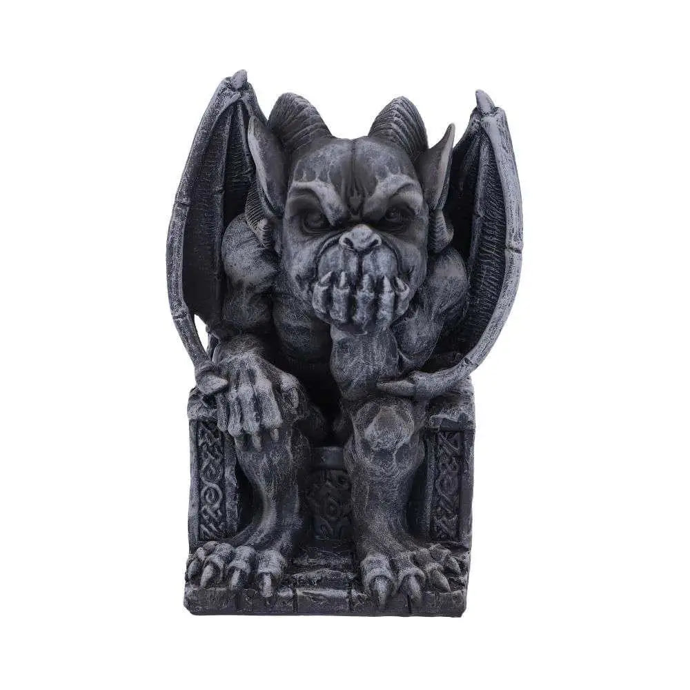 Mörkgrå Edo-gargoyl-figur i handmålad resin, 13,7 cm, detaljerad med vingar och klor