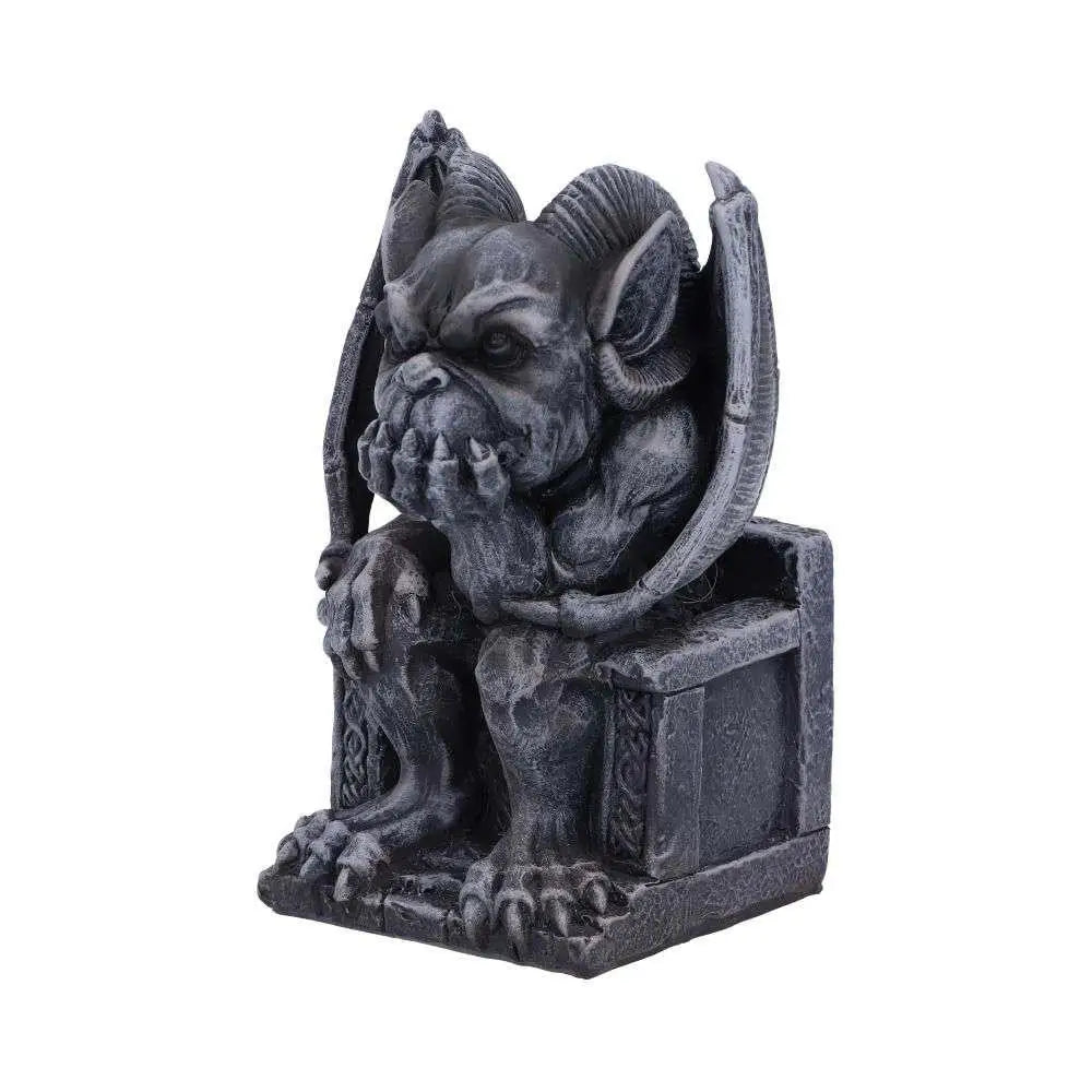 Handmålad Edo-gargoyl i mörkgrå resin, 13,7 cm, detaljerad skulptur med vingar och horn