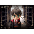 Chibi Harry Potter-figur i Egg Attack Action, med brun mantel, glasögon och uggla