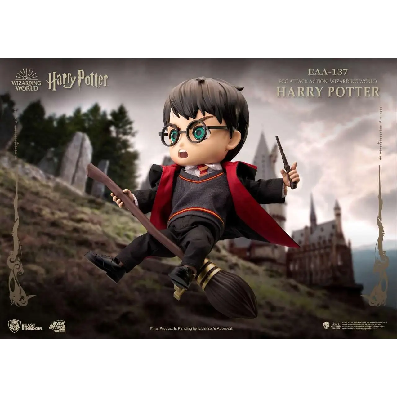 Chibi Harry Potter actionfigur från Egg Attack i svarta kläder med röd mantel, glasögon och trollstav