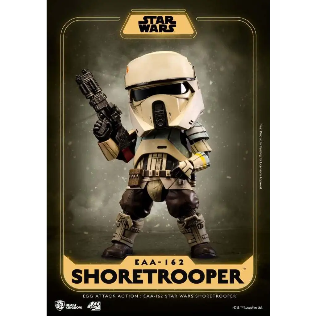 Beige och svart Shoretrooper actionfigur med detaljerad rustning och vapen, Egg Attack Action EAA-162