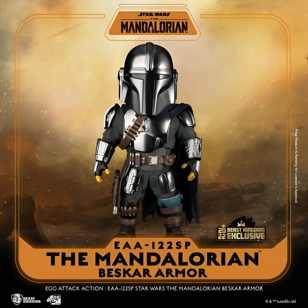 Chibi Mandalorian beskar armor action figure i silver och mörkgrå metall