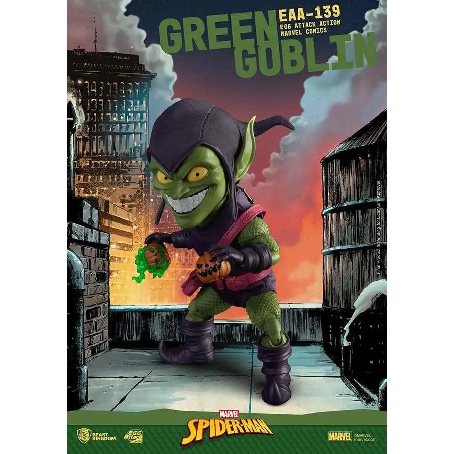 Egg Attack Marvel Comics Green Goblin figur med grön hud, lila huva och stövlar
