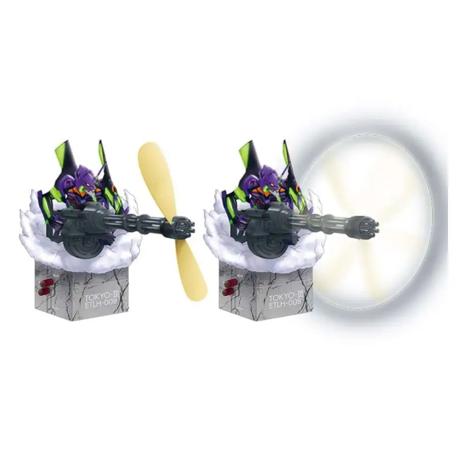 Lila och gröna Evangelion Unit-09-figuren med kanon på sprucken betongbas Tokyo-3 ETUH-008