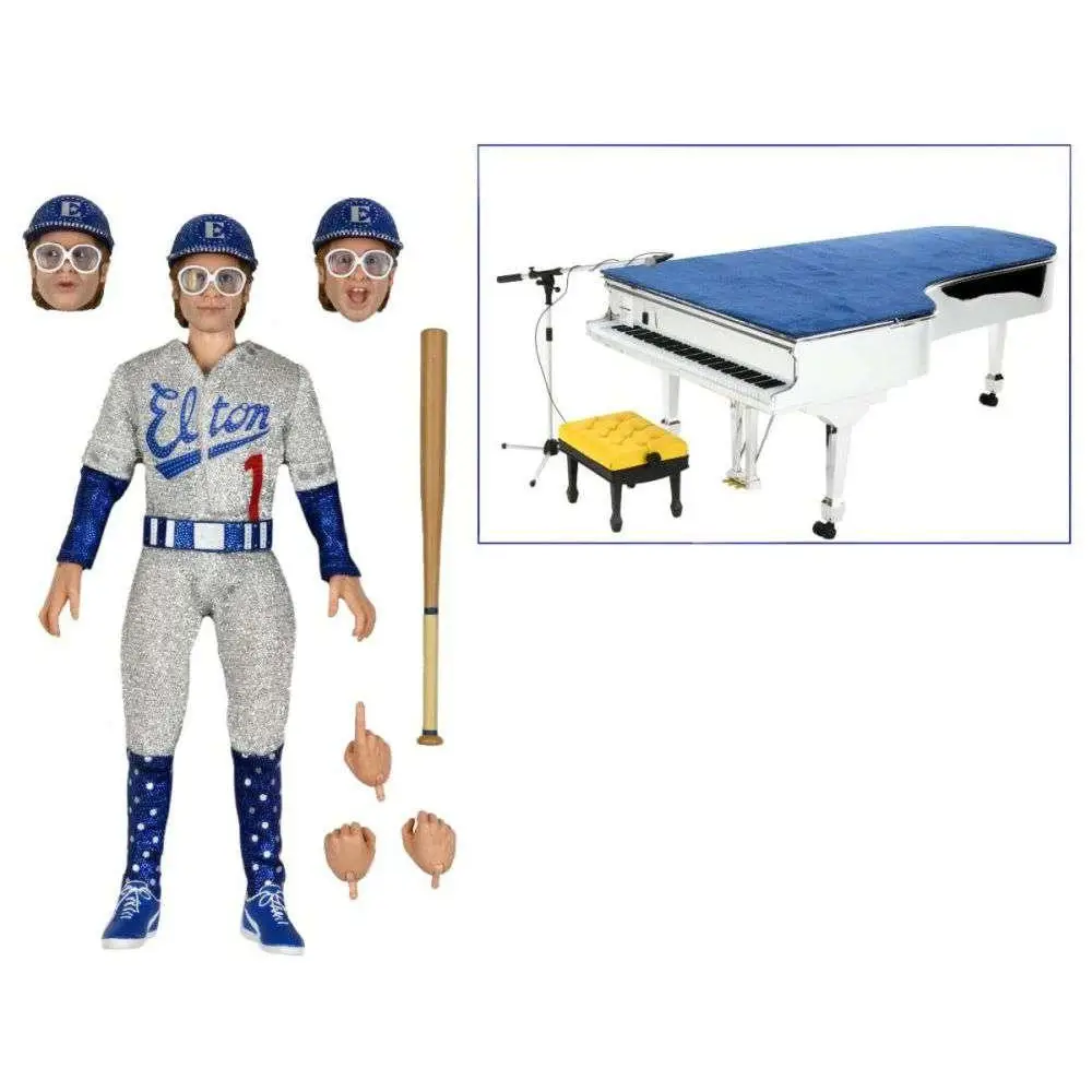 Elton John live 1975 actionfigur i silverblå glitteruniform med nummer ett