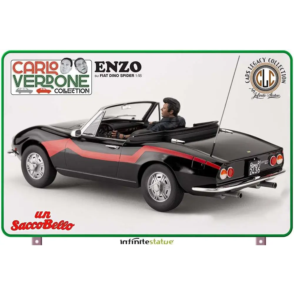 Svart och röd Fiat Dino Spider 1:18-modell med Enzo i Carlo Verdone-samlingen