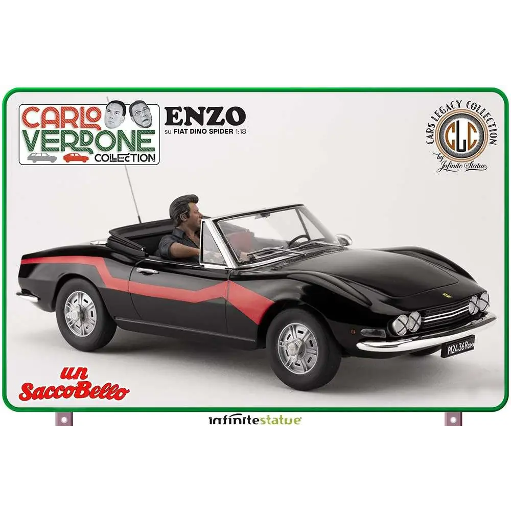 Svart och röd 1:18 resinmodell av Fiat Dino Spider från filmen Enzo