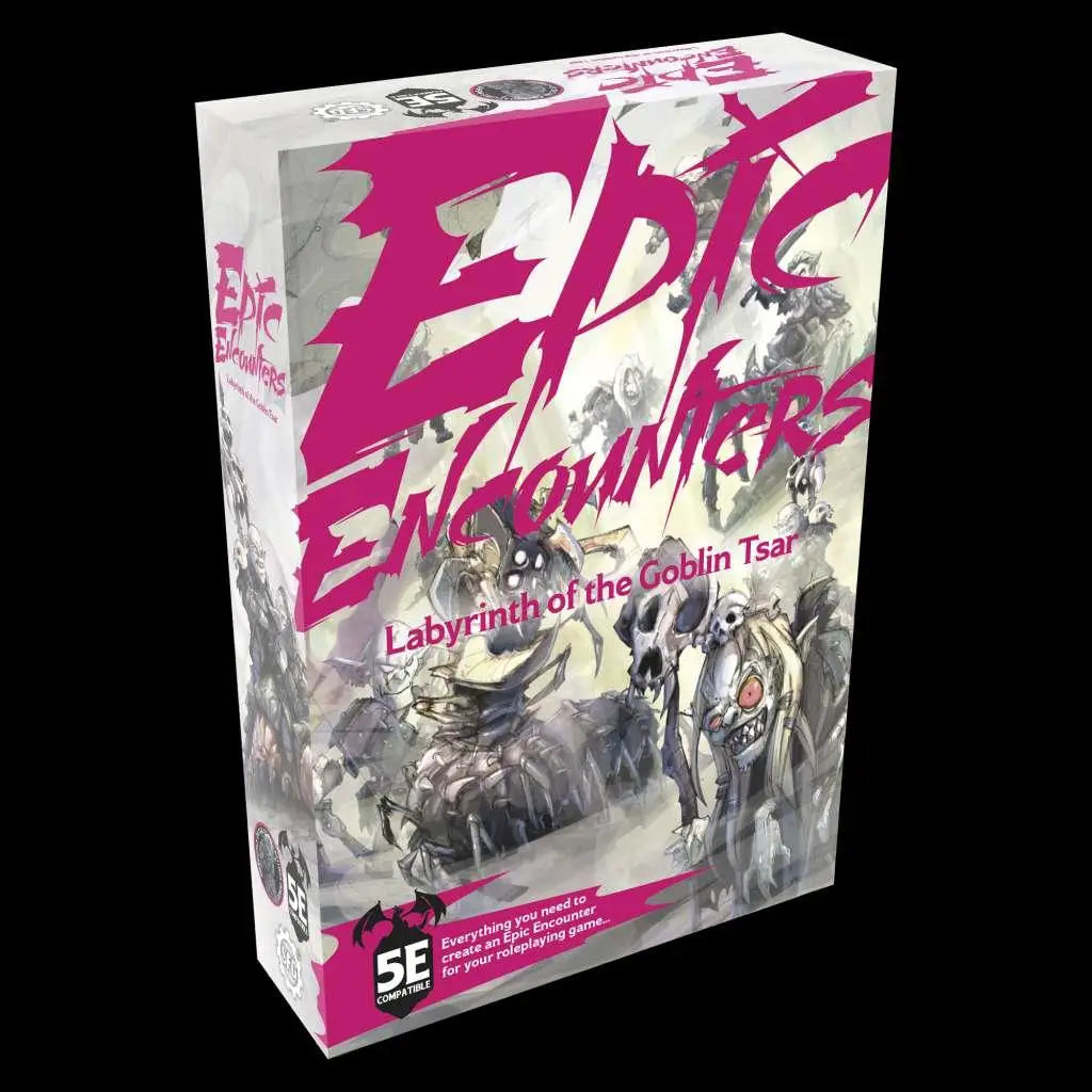 Epic Encounters: Labyrinth of Goblin Tsar box with pink text and goblins