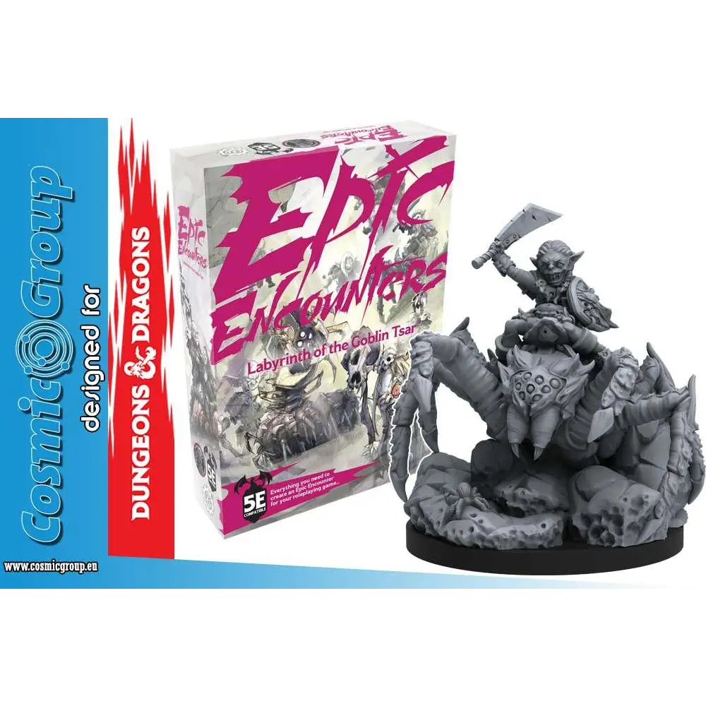 Grå plastminiatur av goblin på spindel från Epic Encounters: Labyrinth of the Goblin Tsar av Cosmic Group